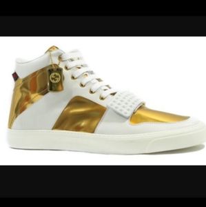 Gucci Limited Edition High Top Gold and White leather sneakers